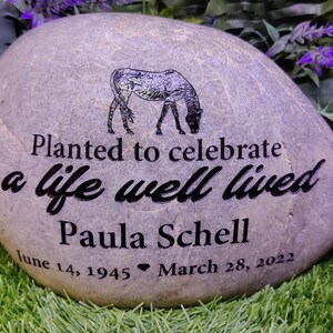Planted to celebrate a life well lived Real Stone River Rocks Memorial Stones Memorial Marker Funeral Gift Outdoor Memorial Engraved Garden image 3
