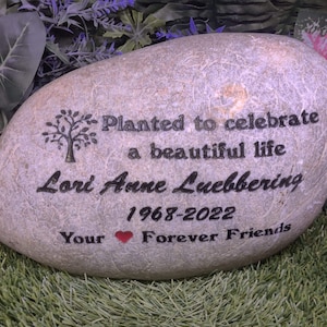 Planted to celebrate a life well lived Real Stone River Rocks Memorial Stones Memorial Marker Funeral Gift Outdoor Memorial Engraved Garden image 6