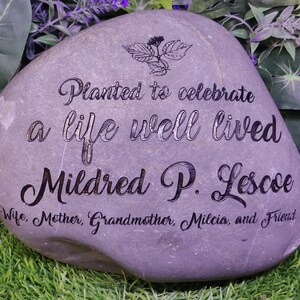 Planted to celebrate a life well lived Real Stone River Rocks Memorial Stones Memorial Marker Funeral Gift Outdoor Memorial Engraved Garden image 7