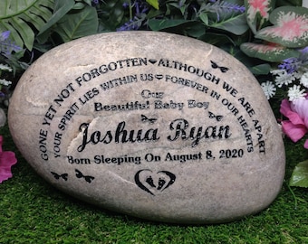 Baby Memorial Stone Born Sleeping On Stillborn Miscarriage River Rocks Custom Order Carved Family Name Stone Engraved Garden Etched Etching