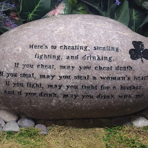 St. Patrick's Day Holiday Stones River Rocks Custom Order Carved Namesake Family Name Stone Engraved Garden Etched Etching