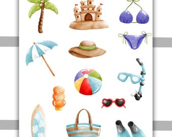 Summer Beach Sticker Sheet, Coastal Stickers for Journaling, Vacation Memory Keeping, Scrapbooking