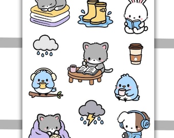Kawaii Rainy Days Decorative Stickers – Planner, Journal, Scrapbook