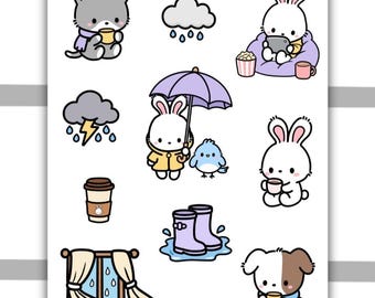 Kawaii Rainy Days Decorative Stickers #2 – Planner, Journal, Scrapbook