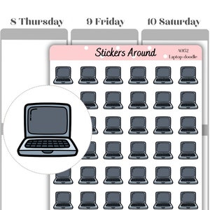 May include: A sheet of stickers featuring a cartoon laptop design. The stickers are arranged in a grid pattern and are ideal for adding a touch of fun to your planner, journal, or laptop.