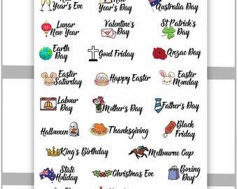 Australian Public Holidays Planner Sticker, Wacky Fun Holiday Sticker, Planner Sticker, Calendar Sticker and Bullet Journal Sticker