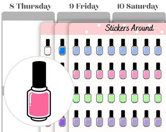 Nail polish planner stickers, Nail varnish stickers, Manicure stickers, Pedicure stickers, Self care beauty stickers, Mini Icon Sticker