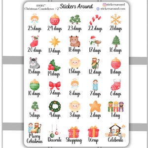 Adesivo de planejador de contagem regressiva para o feriado de Natal nº 2, adesivo de feriado Wacky Fun, adesivo de planejador, adesivo de calendário e adesivo de diário de marcadores