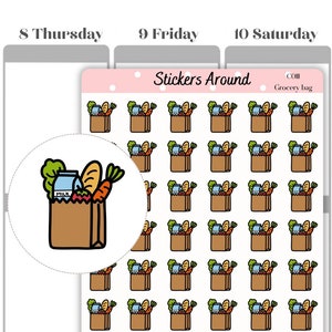 Grocery Bag Icon Sticker, Grocery Shopping Sticker, Mini Grocery Bag Icon, Doodle Grocery Day Sticker, Cute Sticker for Planner and Calendar