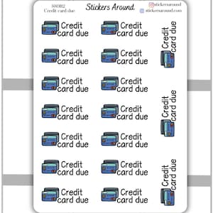 Pegatinas para planificadores, pegatinas financieras, pegatinas para calendarios y pegatinas para diarios con viñetas, con el texto "Credit Card Due" (con vencimiento de tarjeta de crédito)