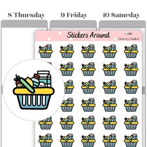 Grocery Basket Sticker, Shopping Basket Icon Sticker, Mini Grocery Basket Icon, Grocery Shopping Sticker, Sticker for Planner and Calendar