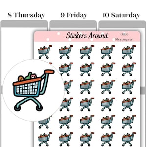 Etiqueta engomada del planificador de iconos del carrito de compras, pegatina del planificador de compras de comestibles