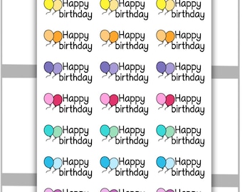 Happy Birthday Script Planner Sticker, Birthday Balloon Sticker, Calendar Sticker and Bullet Journal Sticker