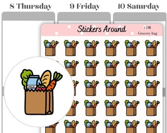 Grocery Bag Icon Sticker, Grocery Shopping Sticker, Mini Grocery Bag Icon, Doodle Grocery Day Sticker, Cute Sticker for Planner and Calendar