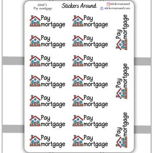 Pegatinas para planificador, pegatinas para calendario y pegatinas para Bullet Journal con el texto Pay Mortgage