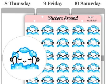 Wash Hair Planner Sticker, Hair Washing Sticker, Me Time Sticker, Showering Sticker, Doodle Character Sticker, Calendar and Bullet Journal