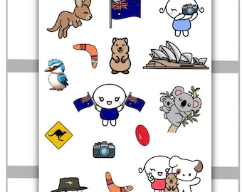 Foglio di adesivi decorativi Australia n. 1, Bullet Journal, Adesivi per diario, Adesivo per diario