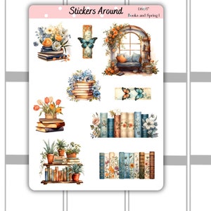 Bücher und Frühling Dekoratives Sticker Blatt #1 | Planner Aufkleber, Bullet Journal, Journaling Aufkleber, Scrapbooking