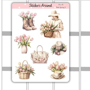 Pink Spring Decorative Sticker Sheet #2 | Spring Deco Sticker Sheet | Planner Stickers, Bullet Journal, Journaling stickers, Scrapbooking