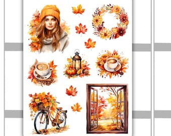 Pegatinas decorativas para planificador con vibraciones otoñales / Hoja de pegatinas decorativas de otoño / Pegatinas para planificador, Bullet Journal, pegatinas para diario, Scrapbooking