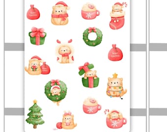 Cute Christmas Cat Decorative Sticker Sheet #5, Bullet Journal, Journaling stickers, Journal Sticker