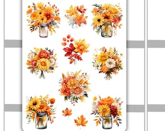 Pegatinas decorativas de flores de otoño para planificador/hoja de pegatinas decorativas de otoño/pegatinas para planificador, bullet journal, pegatinas para diario, scrapbooking
