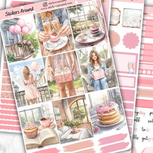Verjaardagsfeestje verticale wekelijkse stickerkit, verjaardag meisje planner sticker, verjaardagsfeest, kit, 1,5" brede kolommen planner sticker