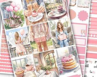 Birthday Party Vertical Weekly Sticker Kit, Birthday Girl Planner Sticker, Birthday Celebration, Kit, 1.5" Wide Columns Planner Sticker