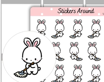 Mop Floors Planner Stickers, Cleaning Chore Stickers, Clean Floor Stickers, Housework Planner Stickers, Kawaii Hand Drawn Character Sticker