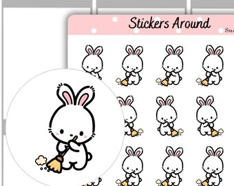 Broom & Sweeping Floor Planner Stickers, Kawaii Cleaning Chore Stickers, Hand Drawn Housework Planner Sticker