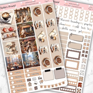 Koffiehuis - wekelijkse planner stickers kit voor Hobonichi Cousin, Hobo Cousin planner sticker