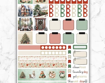 Pegatinas navideñas clásicas para planificadores semanales de Hobonichi Weeks y Hobo Techo Weeks.
