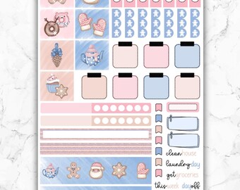 Delicias navideñas en tonos pastel: pegatinas para planificadores semanales de Hobonichi Weeks y Hobo Techo Weeks.