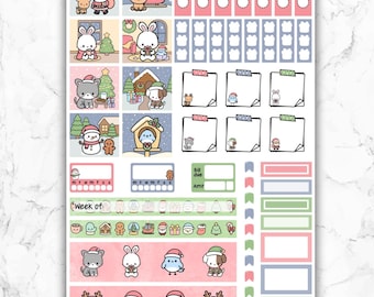 Kit de Semanas Hobonichi de Nochebuena: Pegatinas Navideñas Kawaii para Diarios, Álbumes de Recortes y Planificadores Navideños
