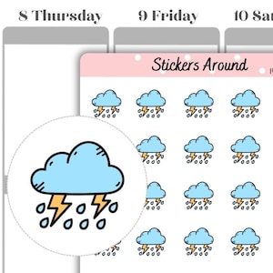 Pegatinas para planificador con icono de lluvia y truenos, pegatinas con icono del tiempo, pegatinas para calendario y bullet journal