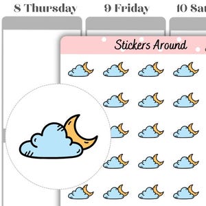 Pegatinas para planificador con icono de noche nublada, pegatinas para planificador, pegatinas para calendario, pegatinas para bullet journal