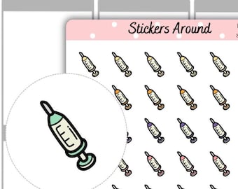 Pegatinas para planificador con icono de jeringa, pegatinas para calendario y pegatinas para bullet journal.
