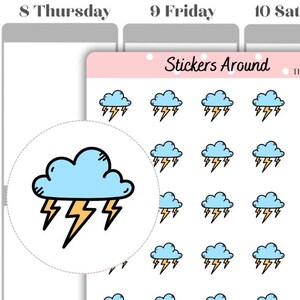 Pegatinas para planificador con icono de tormenta eléctrica, pegatinas meteorológicas, pegatinas para planificador, calendario y bullet journal