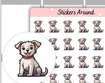 May include: A sheet of stickers featuring a cartoon white dog with a red collar. The stickers are arranged in a grid pattern on a pink background with the text "Stickers Around" and "Dog #2".