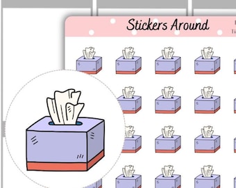 Tissue Box Icon Planner Stickers, Cute Sick Day Icons, Allergy Tracker, Cold Flu Health Journal