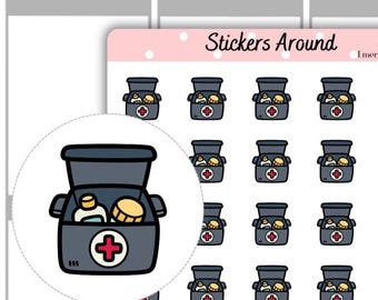 Emergency Kit Icon Planner Stickers #1, Cute First Aid Box Sticker, Safety Go Bag Prep, Medical Survival Tracker, Kawaii Health Journal
