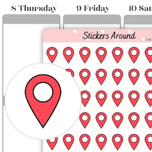 Locatiemarkering plannerstickers, geotagstickers, locatiepinsticker, locatietagstickers, kaartlocatietagstickers, functiepictogram