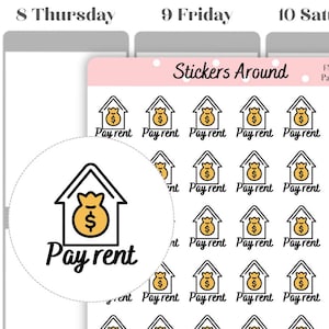 Betaal huur pictogram planner sticker, budgettering, financiële sticker, financiële planning, kalenderstickers, Bullet Journal-stickers