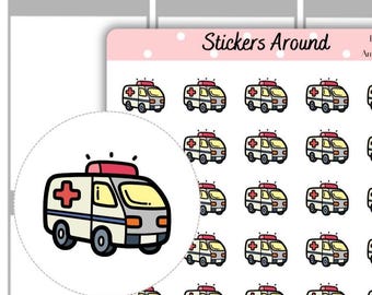 Ambulance Icon Planner Stickers, Medical Emergency Stickers, EMS Paramedic Icons, Doctor Nurse Planner, Health Care Planning Stickers