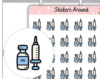 Pegatinas de planificador con íconos de inyección, pegatinas de calendario, pegatinas de bullet journal