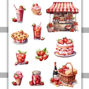 Foglio di adesivi decorativi fragole n. 2 / Adesivi per planner, Bullet Journal, Adesivi per journaling, Scrapbooking