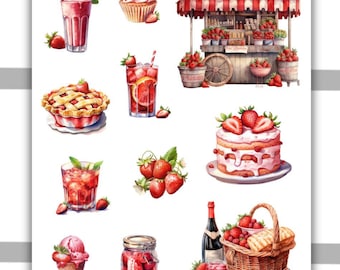Strawberries Decorative Sticker Sheet #2 | Planner Stickers, Bullet Journal, Journaling stickers, Scrapbooking