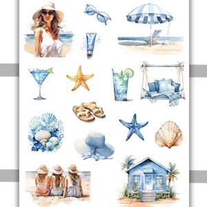 Summer Beach Decorative Sticker Sheet #1 | Planner Stickers, Bullet Journal, Journaling stickers, Scrapbooking