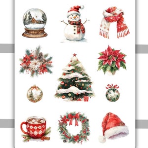 Christmas Decorative Planner Sticker Sheet #10 | Planner Stickers, Bullet Journal, Journaling stickers, Scrapbooking