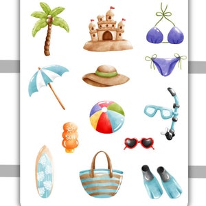 Summer Decorative Sticker Sheet #1 | Planner Stickers, Bullet Journal, Journaling stickers, Scrapbooking